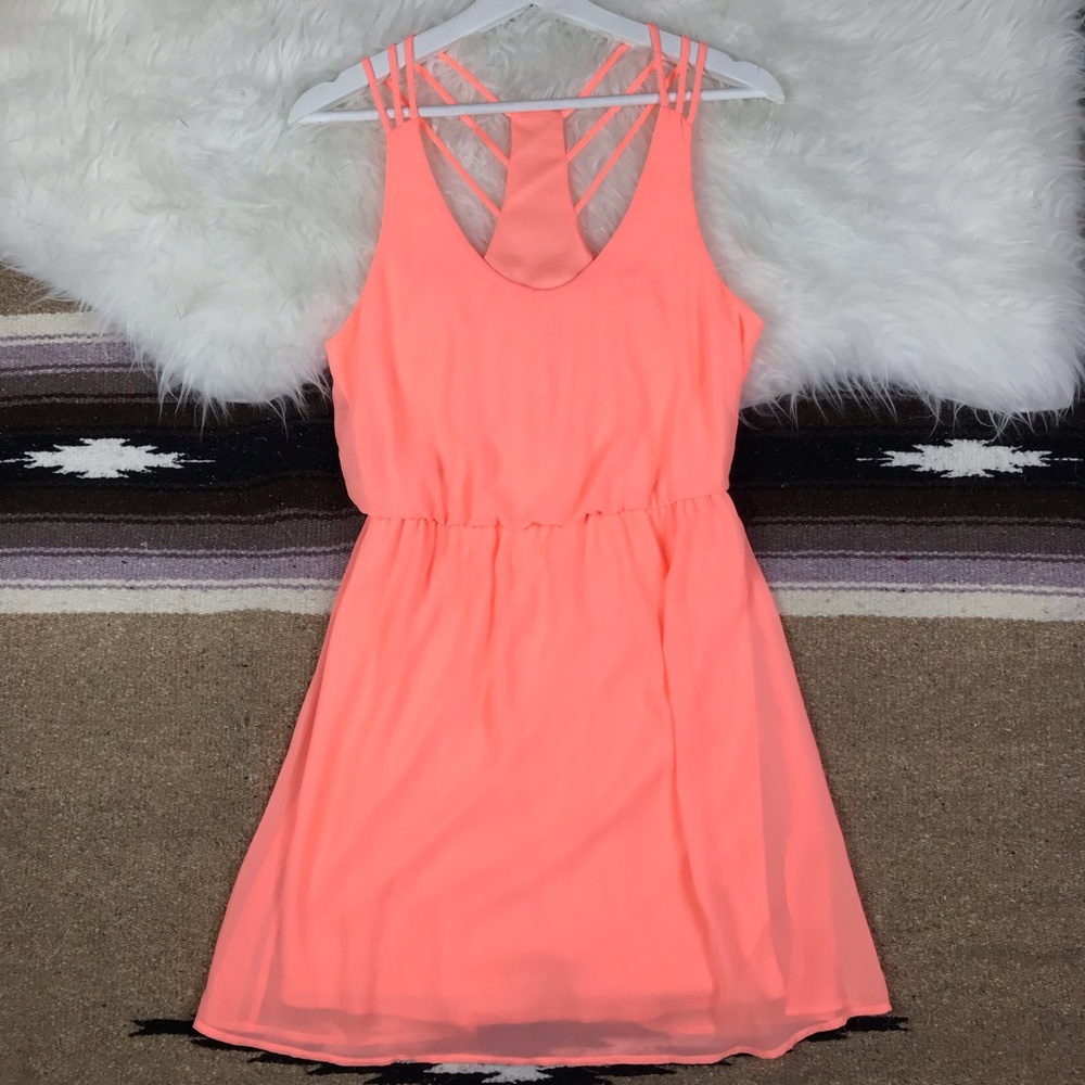 LUSH Neon Orange Mini Casual Dress Size Medium